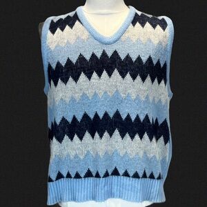 VINTAGE 60s chevron zigzag men’s knit sweater vest v-neck preppy academia tennis